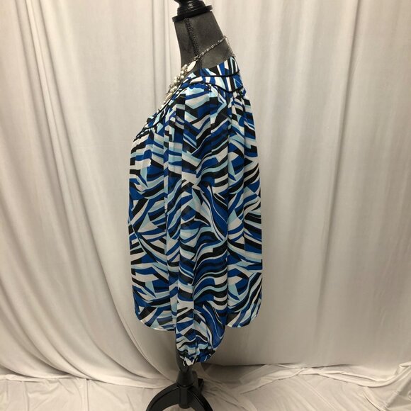 ana Blouse Womens Size XL Blue Black Gray Lined Sheer Long Sleeves Top Office - Picture 3 of 6